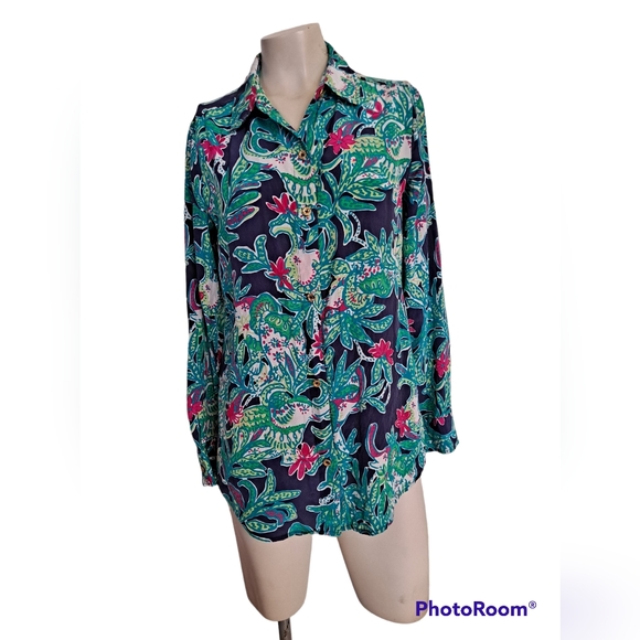 VTG Lily Pulitzer Silk long sleeve button up blouse - Picture 3 of 10